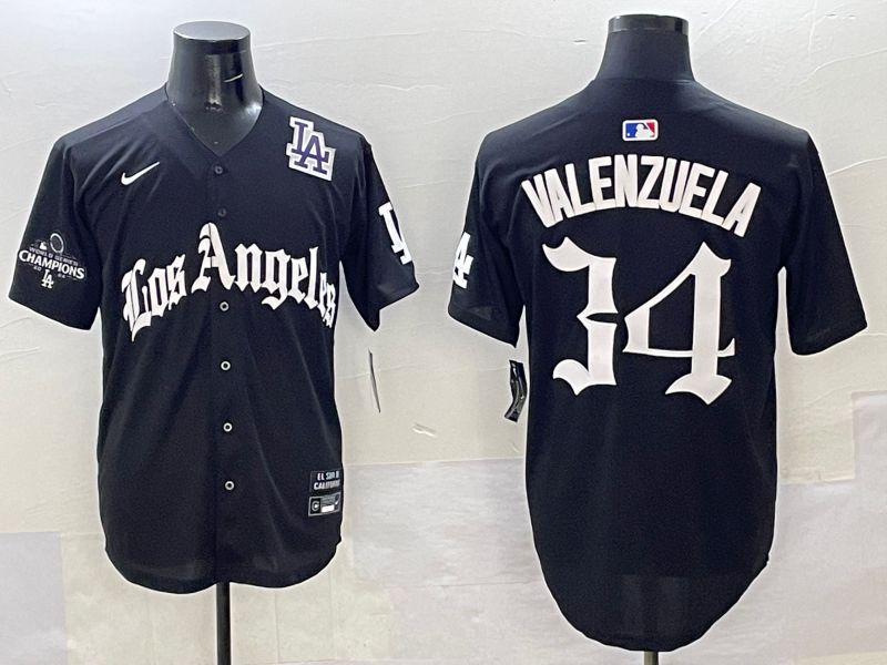Men Los Angeles Dodgers #34 Valenzuela Black Five generations Joint Name 2025 Nike MLB Jersey style 43->los angeles dodgers->MLB Jersey